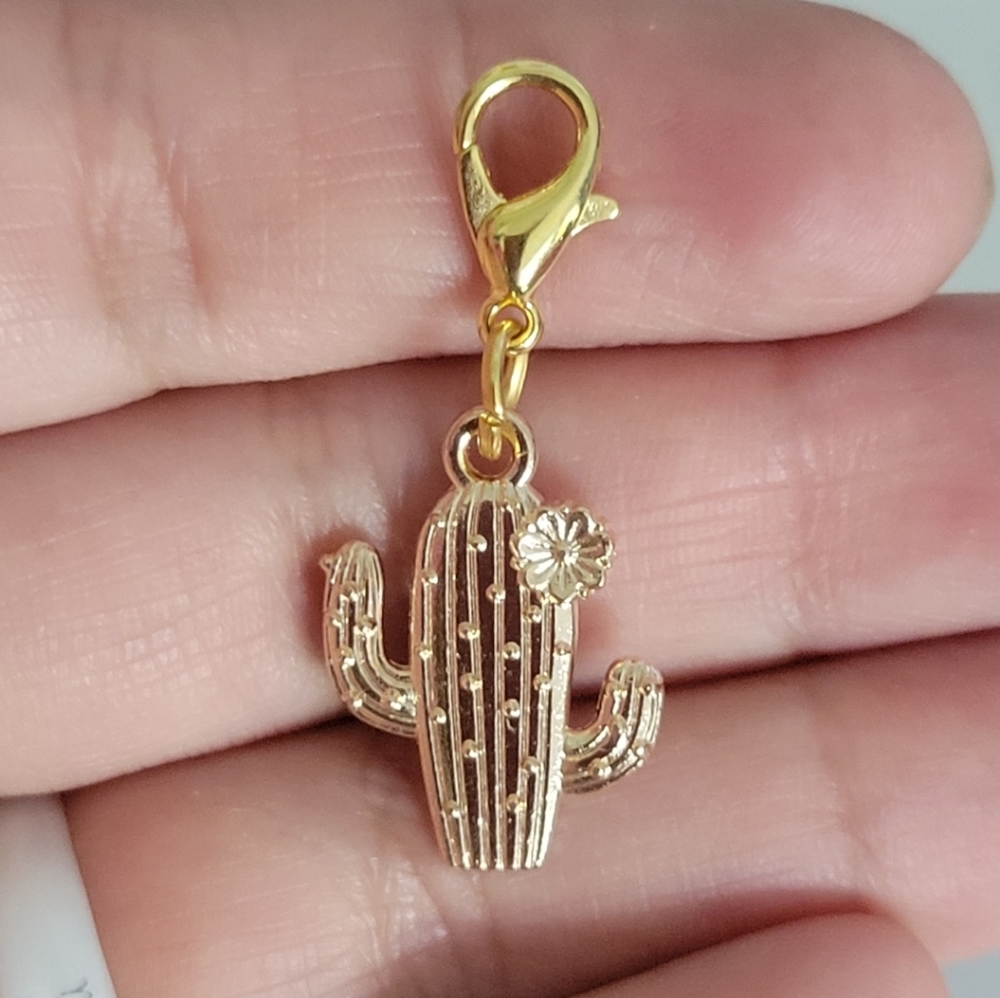 Clip On gold cactus charms planner charms bracelet charms Zipper dreadlocks